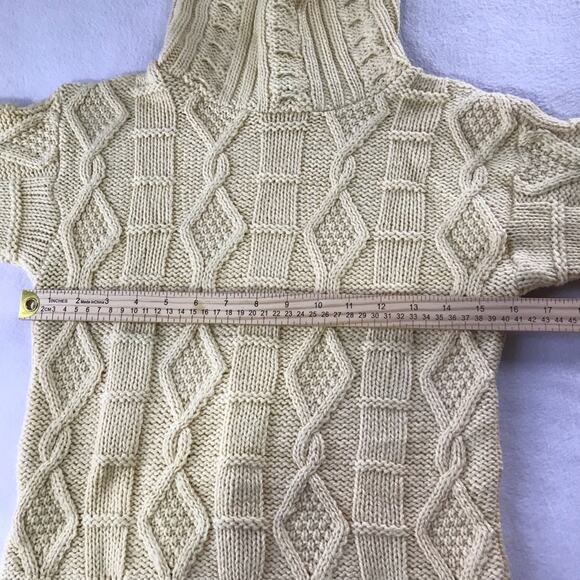 Inis Crafts Irish merino wool butter yellow S cable knit turtleneck knit sweater - Picture 5 of 9